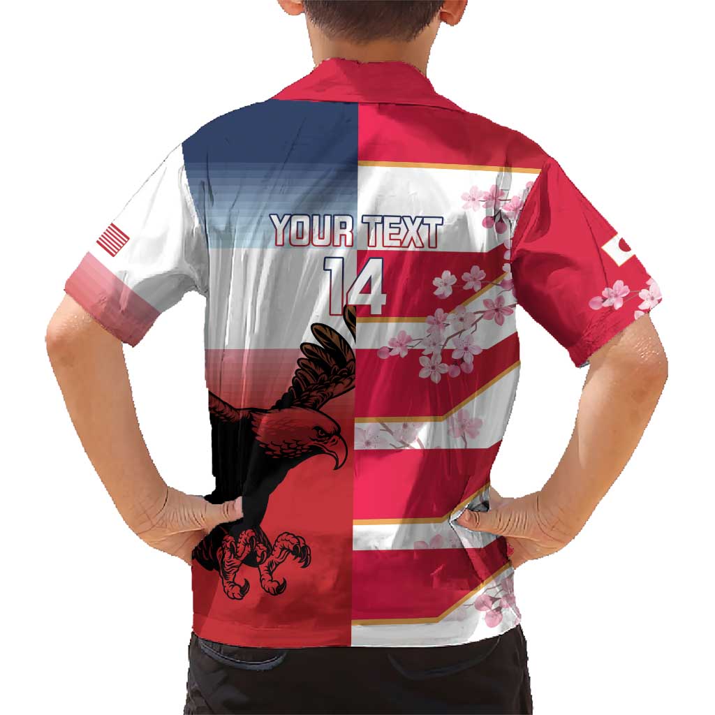 USA and Japan Rugby Custom Family Matching Short Sleeve Bodycon Dress and Hawaiian Shirt Eagles Brave Blossoms Together Pacific LT14 - Polynesian Pride