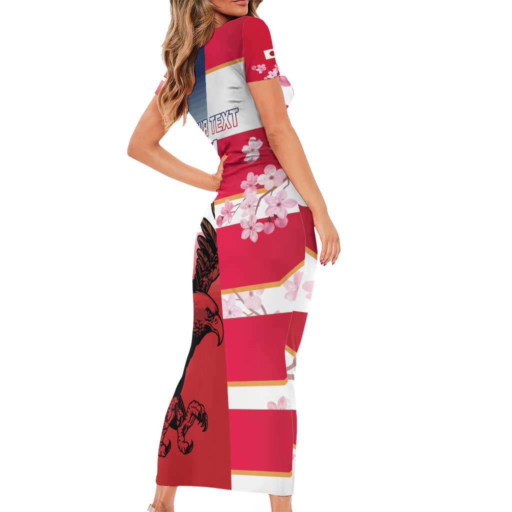 USA and Japan Rugby Custom Family Matching Short Sleeve Bodycon Dress and Hawaiian Shirt Eagles Brave Blossoms Together Pacific LT14 - Polynesian Pride