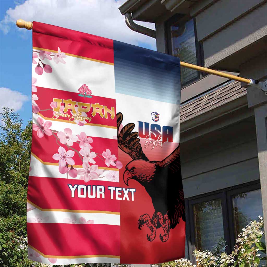 USA and Japan Rugby Custom Garden Flag Eagles Brave Blossoms Together Pacific LT14 - Polynesian Pride