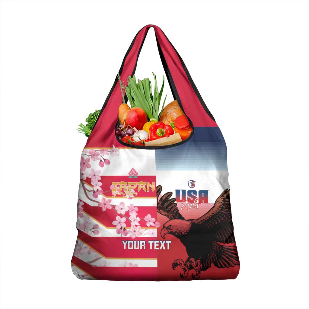 USA and Japan Rugby Custom Grocery Bag Eagles Brave Blossoms Together Pacific - Polynesian Pride