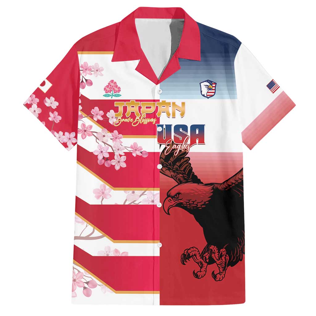 USA and Japan Rugby Custom Hawaiian Shirt Eagles Brave Blossoms Together Pacific - Polynesian Pride