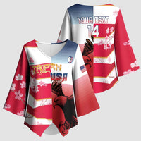 USA and Japan Rugby Custom Kimono Sleeve Blouse Eagles Brave Blossoms Together Pacific - Polynesian Pride
