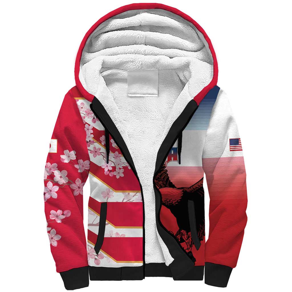 USA and Japan Rugby Custom Sherpa Hoodie Eagles Brave Blossoms Together Pacific - Polynesian Pride