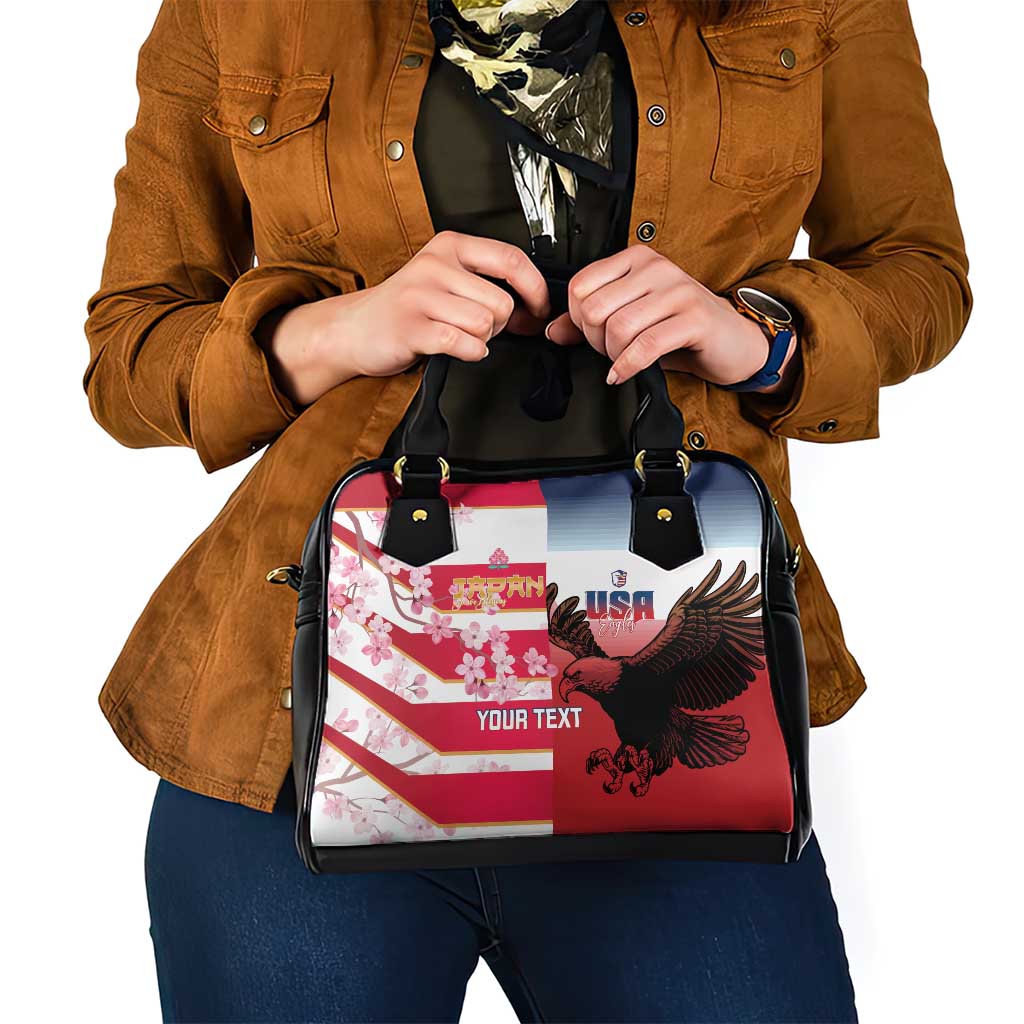 USA and Japan Rugby Custom Shoulder Handbag Eagles Brave Blossoms Together Pacific - Polynesian Pride