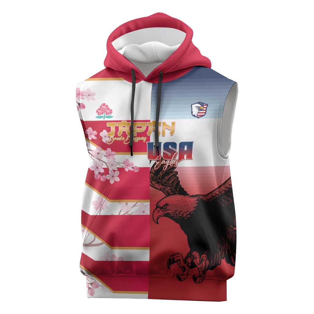 USA and Japan Rugby Custom Sleeveless Hoodie Eagles Brave Blossoms Together Pacific - Polynesian Pride