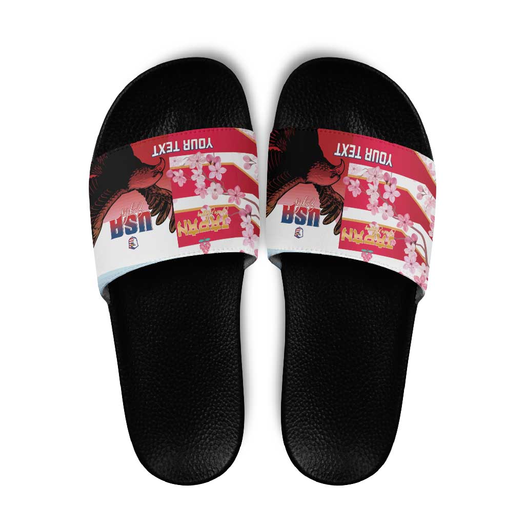 USA and Japan Rugby Custom Slide Sandals Eagles Brave Blossoms Together Pacific - Polynesian Pride