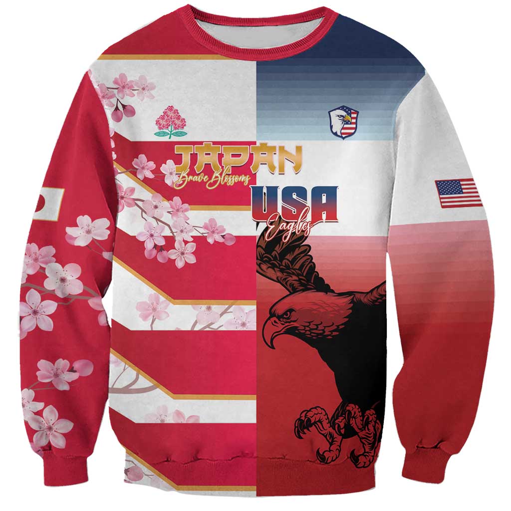 USA and Japan Rugby Custom Sweatshirt Eagles Brave Blossoms Together Pacific - Polynesian Pride