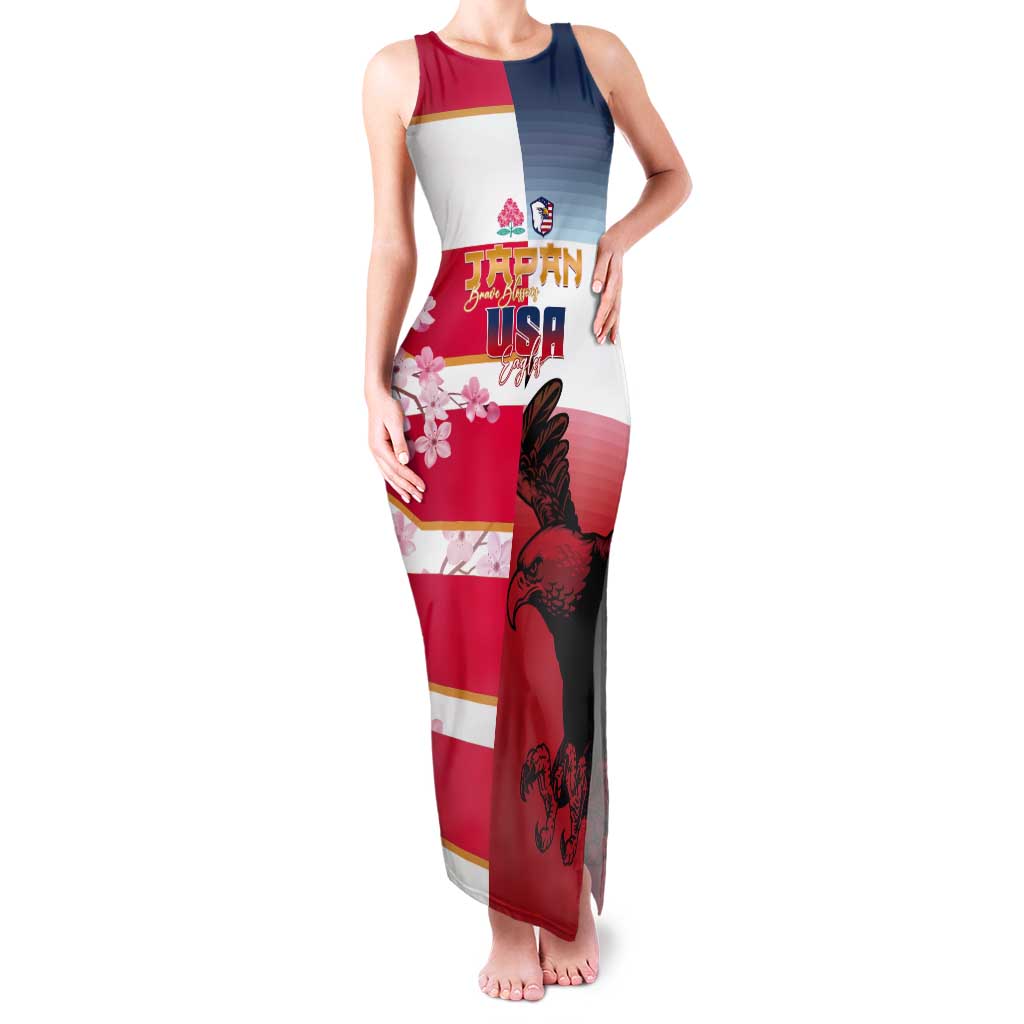 USA and Japan Rugby Custom Tank Maxi Dress Eagles Brave Blossoms Together Pacific - Polynesian Pride