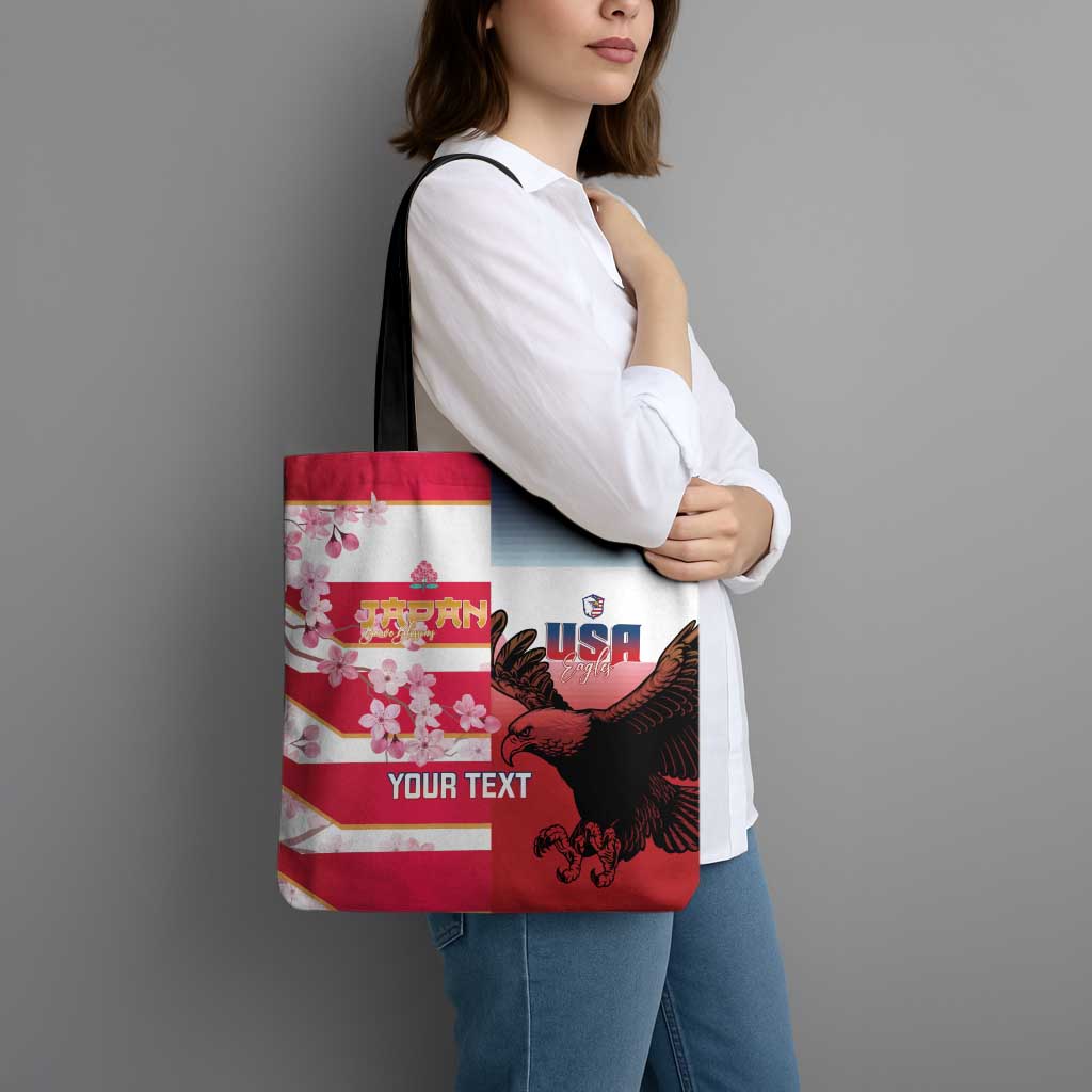 USA and Japan Rugby Custom Tote Bag Eagles Brave Blossoms Together Pacific - Polynesian Pride