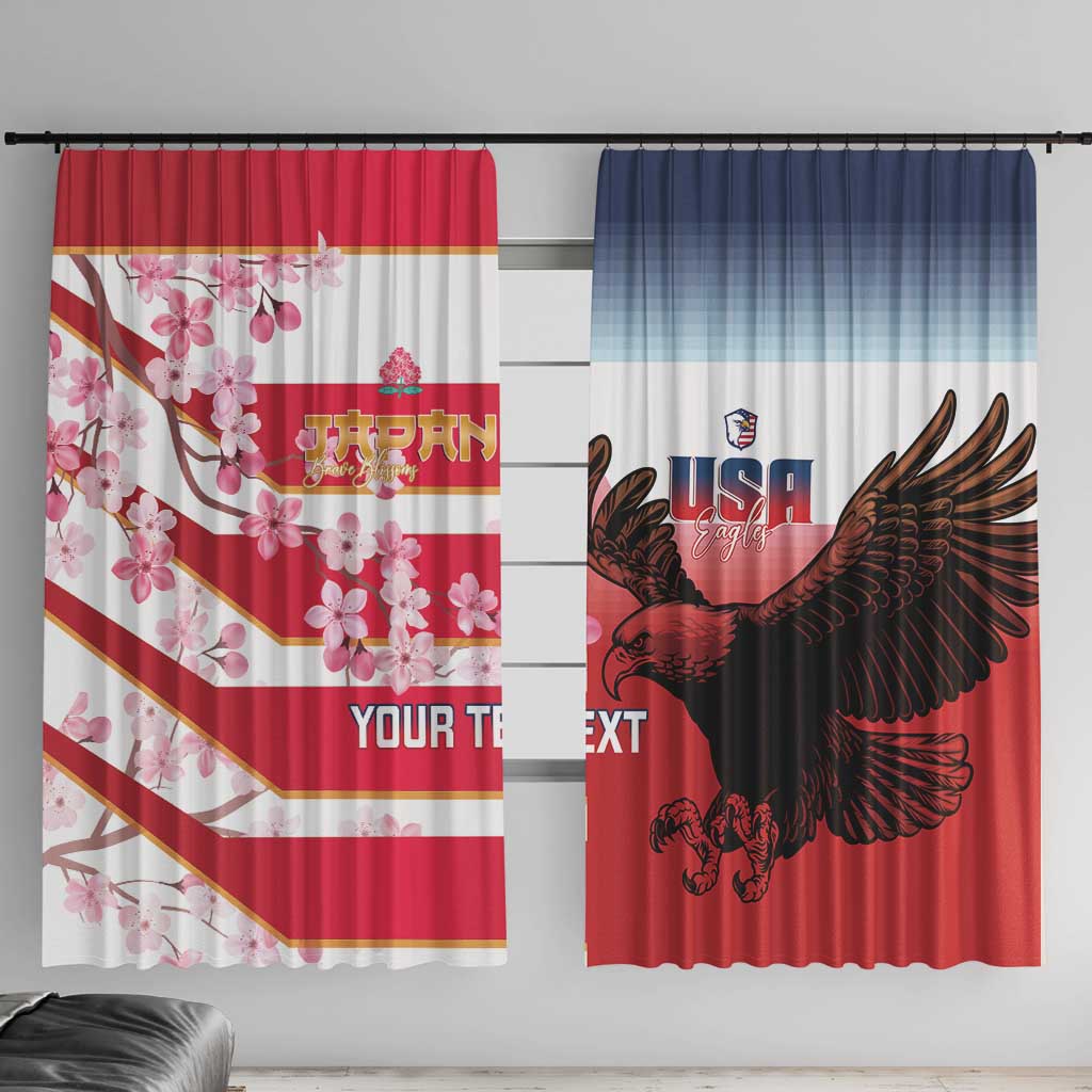 USA and Japan Rugby Custom Window Curtain Eagles Brave Blossoms Together Pacific - Polynesian Pride