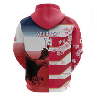 USA and Japan Rugby Custom Zip Hoodie Eagles Brave Blossoms Together Pacific - Polynesian Pride