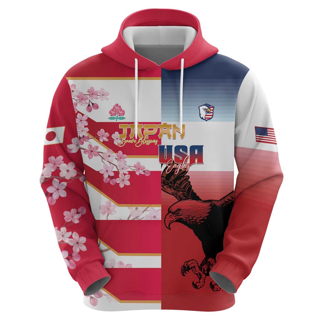 USA and Japan Rugby Custom Zip Hoodie Eagles Brave Blossoms Together Pacific - Polynesian Pride