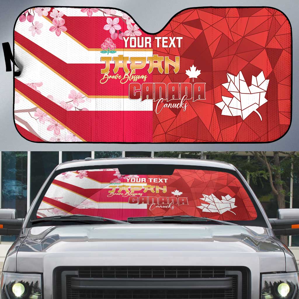 Canada and Japan Rugby Custom Auto Sun Shade Canucks Brave Blossoms Together Pacific LT14 Red - Polynesian Pride