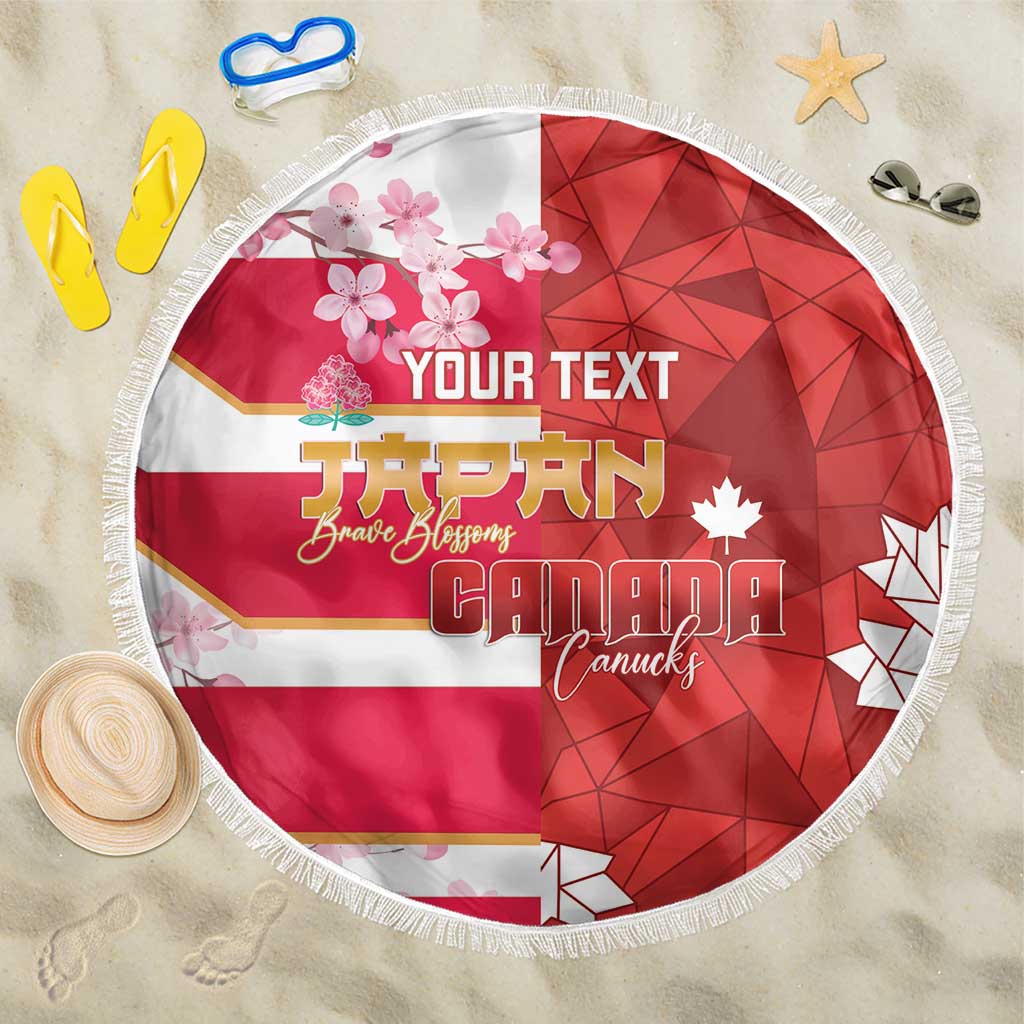 Canada and Japan Rugby Custom Beach Blanket Canucks Brave Blossoms Together Pacific - Polynesian Pride