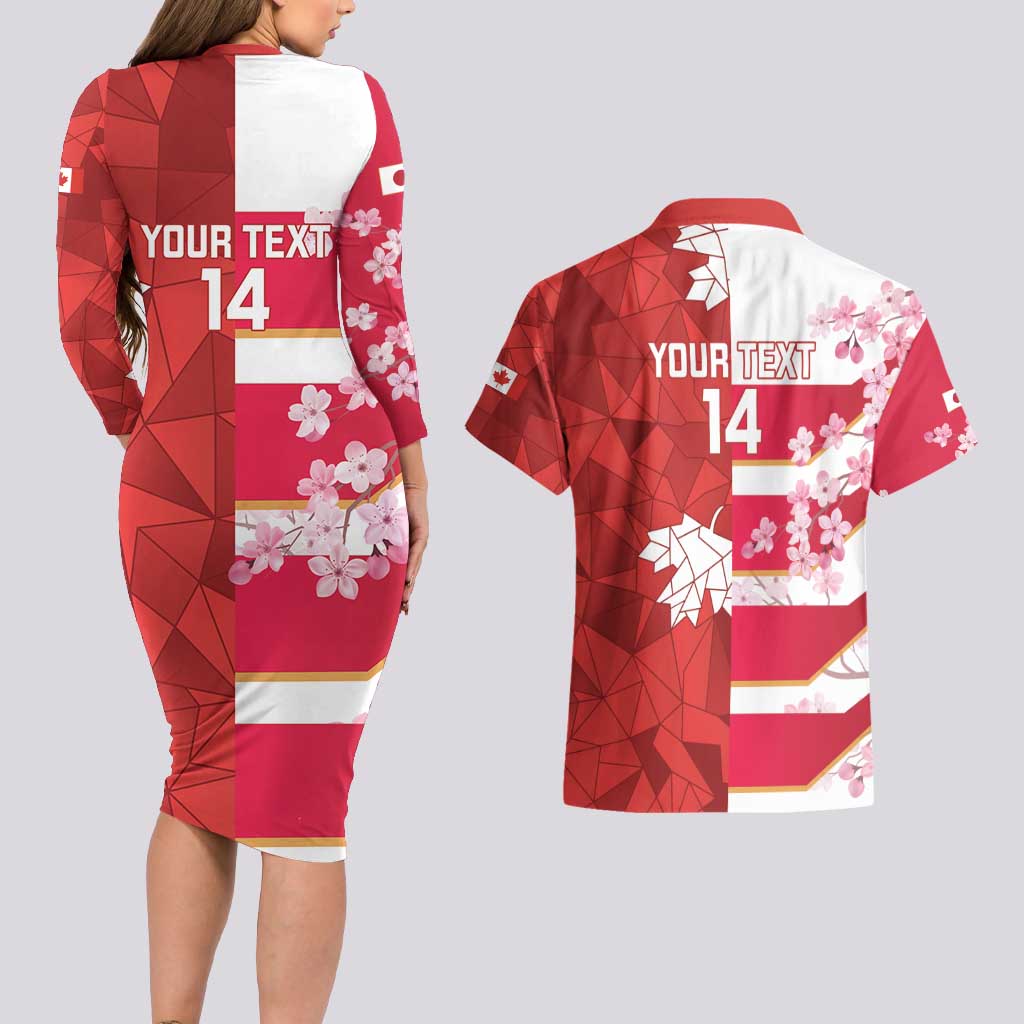 Canada and Japan Rugby Custom Couples Matching Long Sleeve Bodycon Dress and Hawaiian Shirt Canucks Brave Blossoms Together Pacific LT14 - Polynesian Pride