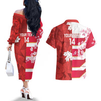 Canada and Japan Rugby Custom Couples Matching Off The Shoulder Long Sleeve Dress and Hawaiian Shirt Canucks Brave Blossoms Together Pacific LT14 - Polynesian Pride
