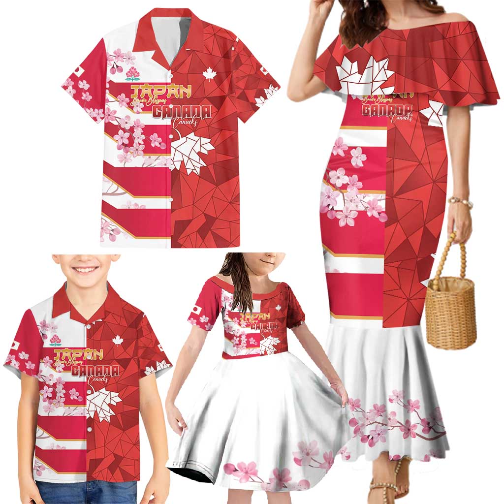 Canada and Japan Rugby Custom Family Matching Mermaid Dress and Hawaiian Shirt Canucks Brave Blossoms Together Pacific LT14 - Polynesian Pride