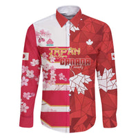 Canada and Japan Rugby Custom Family Matching Mermaid Dress and Hawaiian Shirt Canucks Brave Blossoms Together Pacific LT14 Dad's Shirt - Long Sleeve Red - Polynesian Pride
