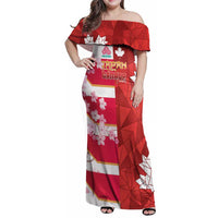 Canada and Japan Rugby Custom Family Matching Off Shoulder Maxi Dress and Hawaiian Shirt Canucks Brave Blossoms Together Pacific LT14 Mom's Dress Red - Polynesian Pride