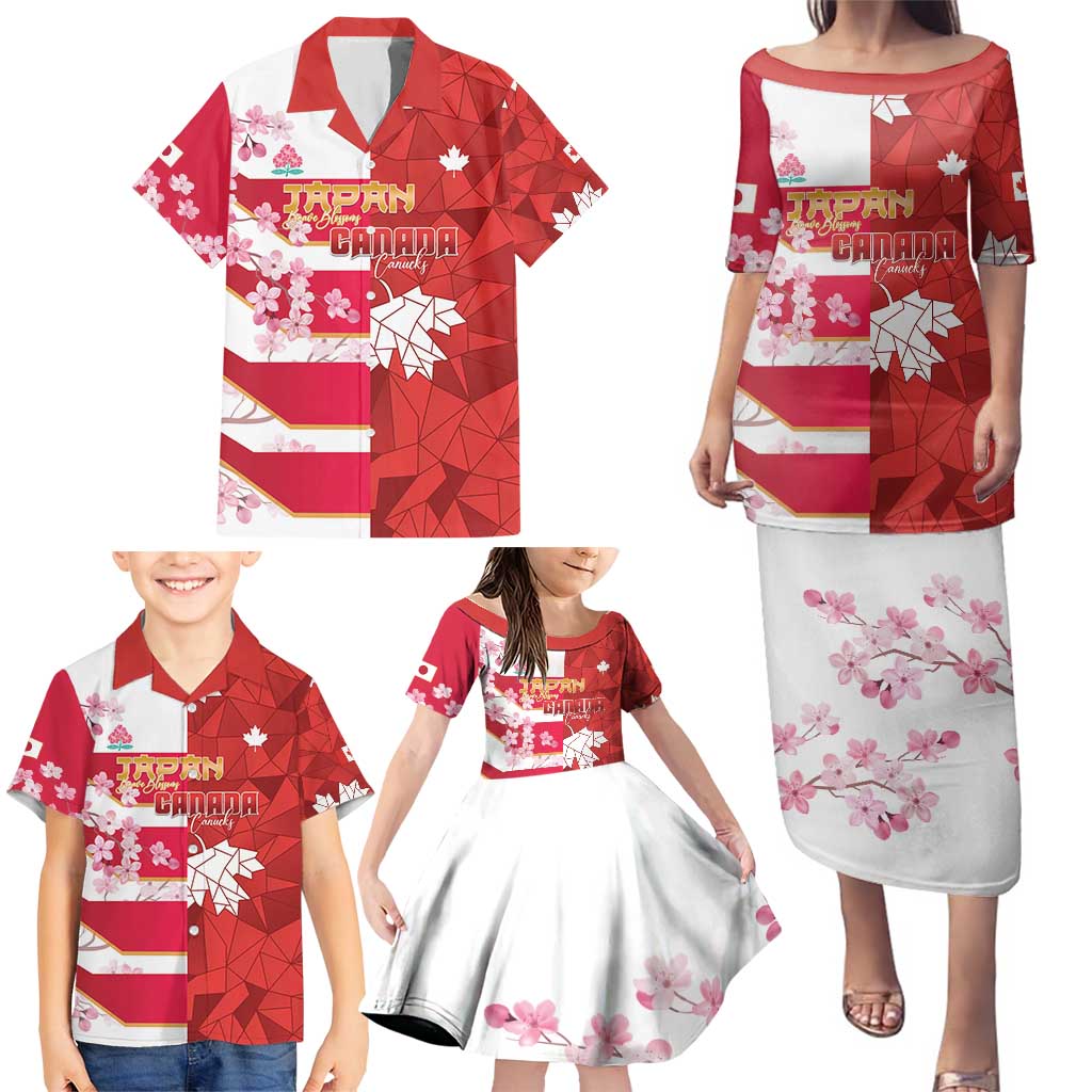 Canada and Japan Rugby Custom Family Matching Puletasi and Hawaiian Shirt Canucks Brave Blossoms Together Pacific LT14 - Polynesian Pride