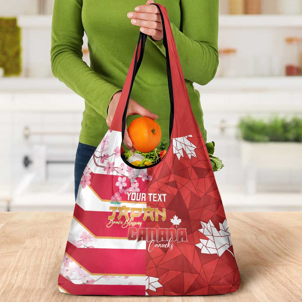 Canada and Japan Rugby Custom Grocery Bag Canucks Brave Blossoms Together Pacific - Polynesian Pride