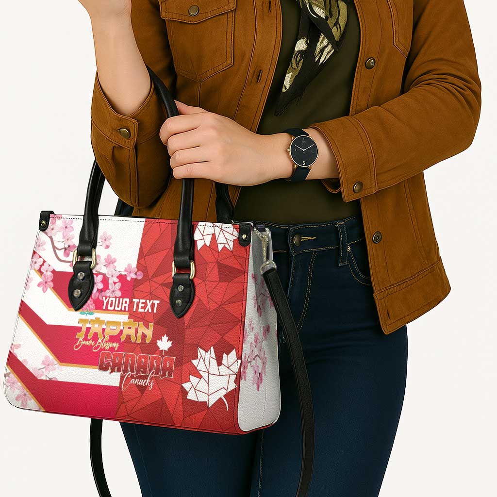 Canada and Japan Rugby Custom Leather Bag Canucks Brave Blossoms Together Pacific - Polynesian Pride