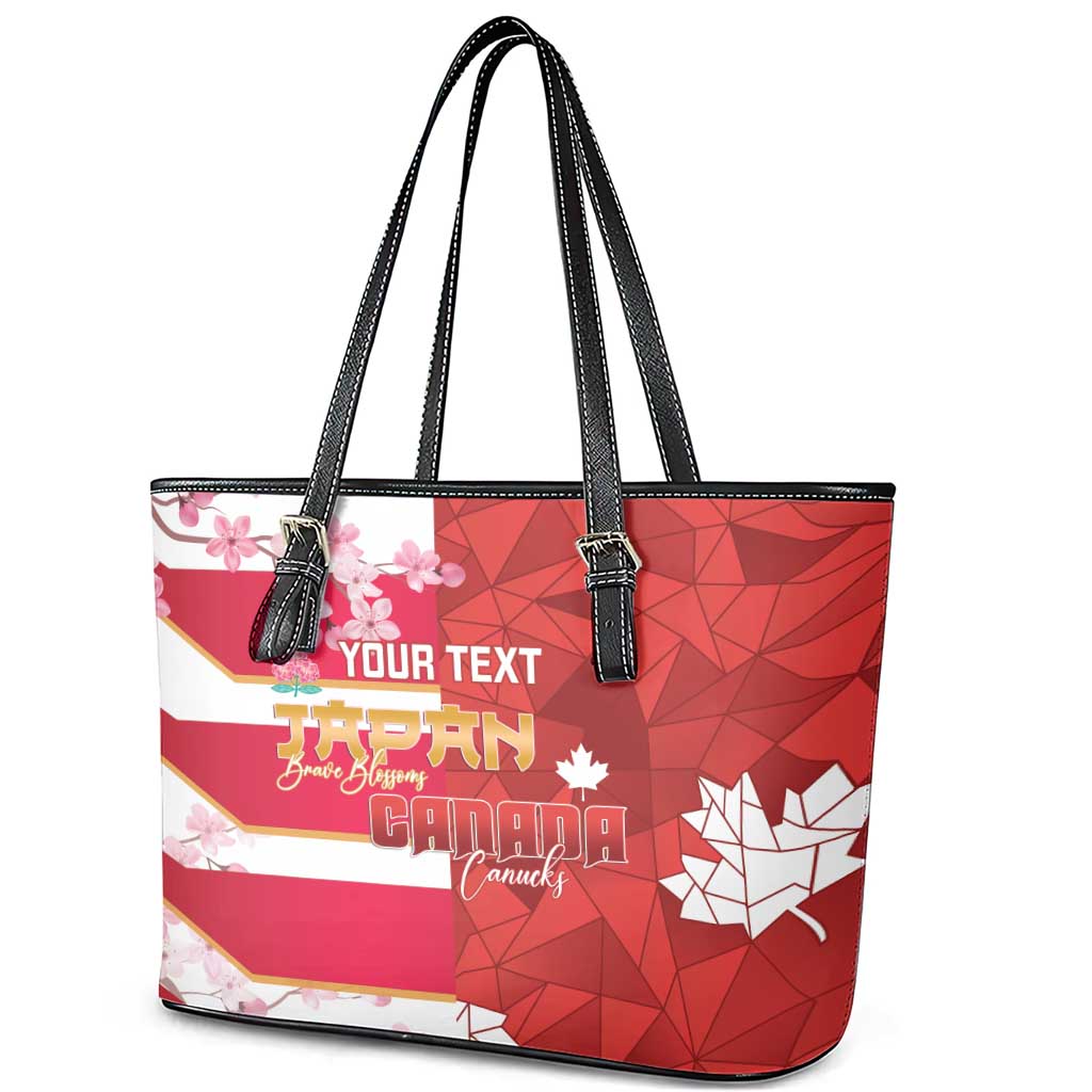 Canada and Japan Rugby Custom Leather Tote Bag Canucks Brave Blossoms Together Pacific - Polynesian Pride
