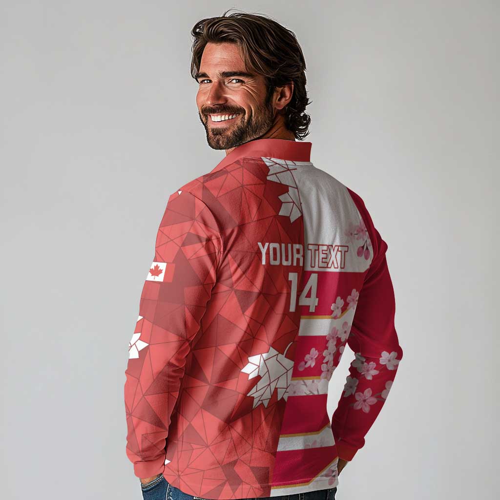 Canada and Japan Rugby Custom Long Sleeve Polo Shirt Canucks Brave Blossoms Together Pacific - Polynesian Pride