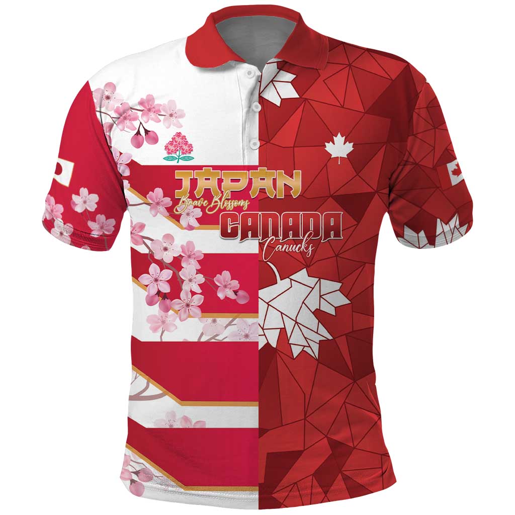 Canada and Japan Rugby Custom Polo Shirt Canucks Brave Blossoms Together Pacific - Polynesian Pride