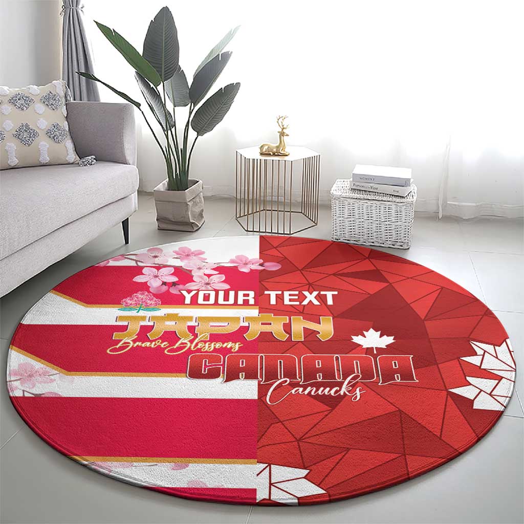 Canada and Japan Rugby Custom Round Carpet Canucks Brave Blossoms Together Pacific - Polynesian Pride