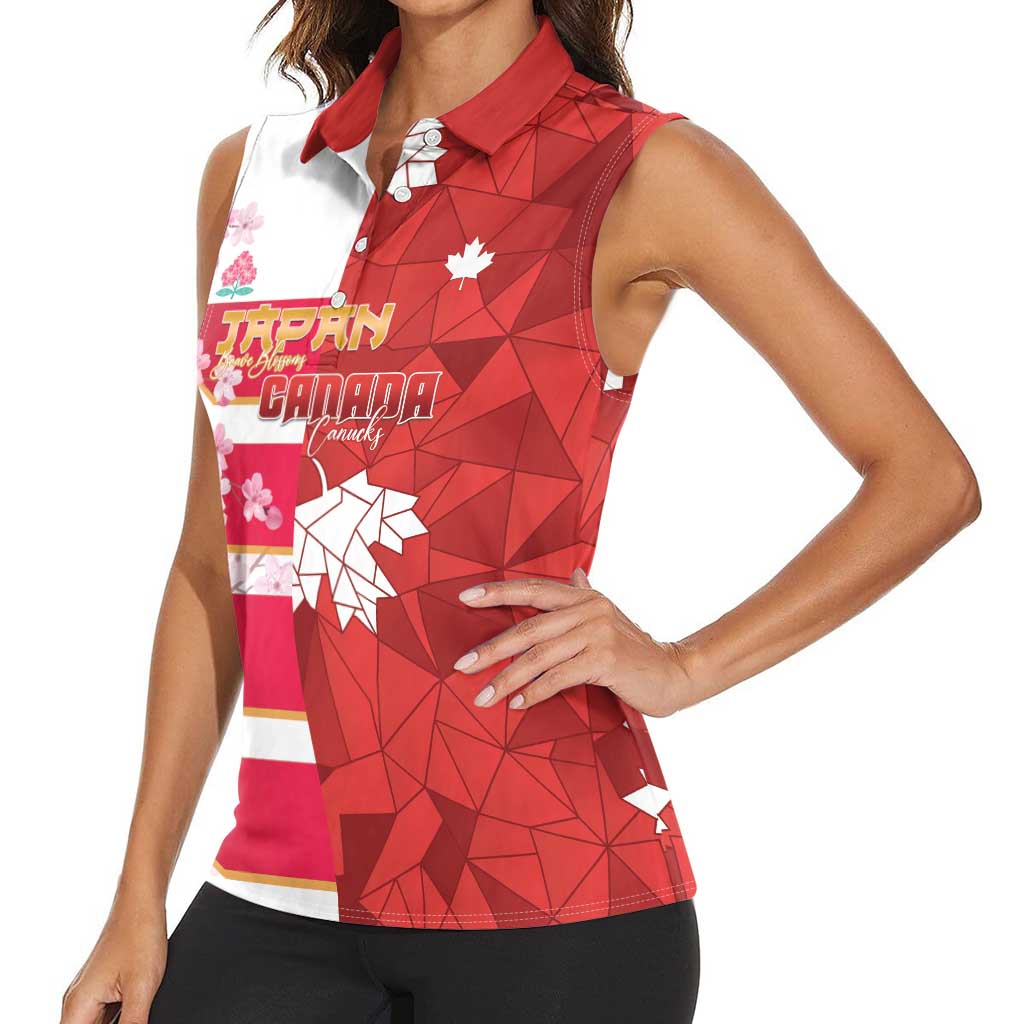 Canada and Japan Rugby Custom Women Sleeveless Polo Shirt Canucks Brave Blossoms Together Pacific - Polynesian Pride
