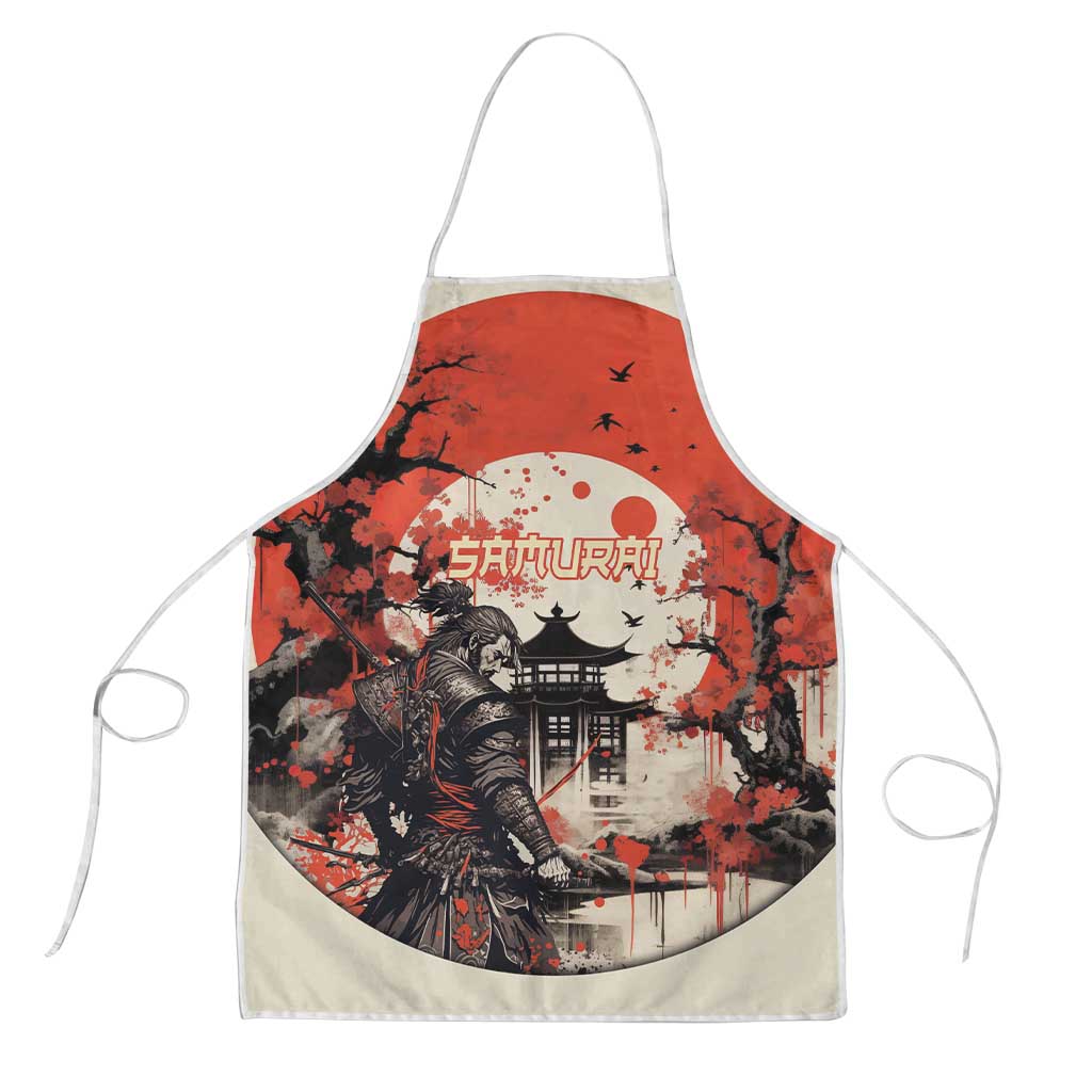 Samurai Warrior Japan Apron Red-blossomed Tree Classic Japanese Stylized - Polynesian Pride