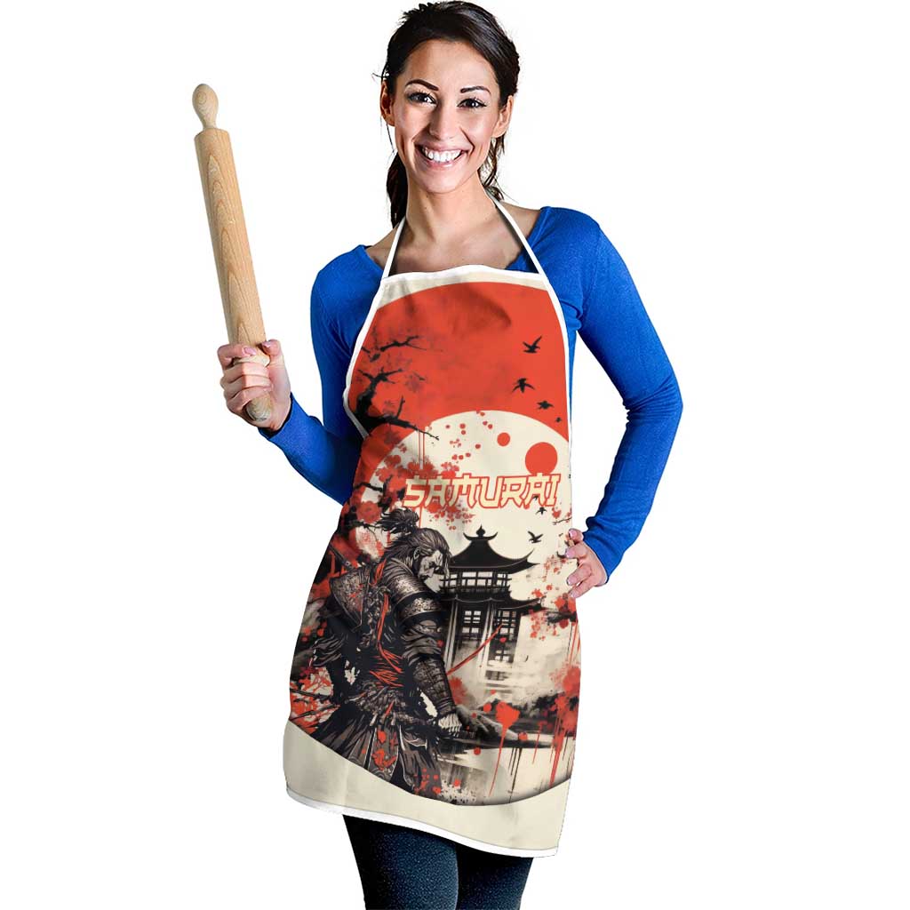 Samurai Warrior Japan Apron Red-blossomed Tree Classic Japanese Stylized - Polynesian Pride