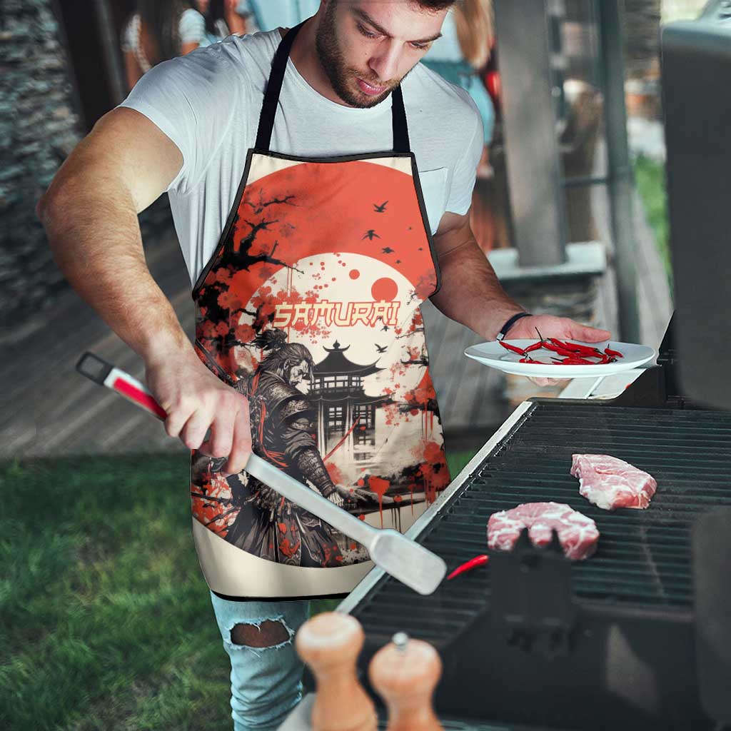 Samurai Warrior Japan Apron Red-blossomed Tree Classic Japanese Stylized - Polynesian Pride