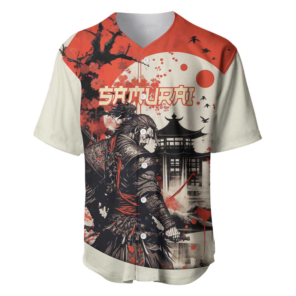 Samurai Warrior Japan Baseball Jersey Red-blossomed Tree Classic Japanese Stylized - Polynesian Pride