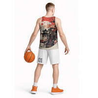 Samurai Warrior Japan Basketball Jersey Red-blossomed Tree Classic Japanese Stylized - Polynesian Pride