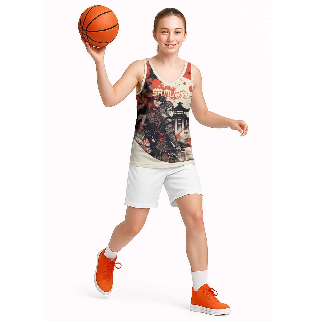 Samurai Warrior Japan Basketball Jersey Red-blossomed Tree Classic Japanese Stylized - Polynesian Pride