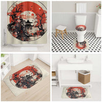 Samurai Warrior Japan Bathroom Set Red-blossomed Tree Classic Japanese Stylized - Polynesian Pride