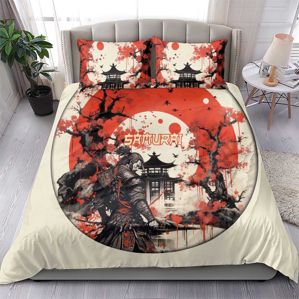 Samurai Warrior Japan Bedding Set Red-blossomed Tree Classic Japanese Stylized - Polynesian Pride