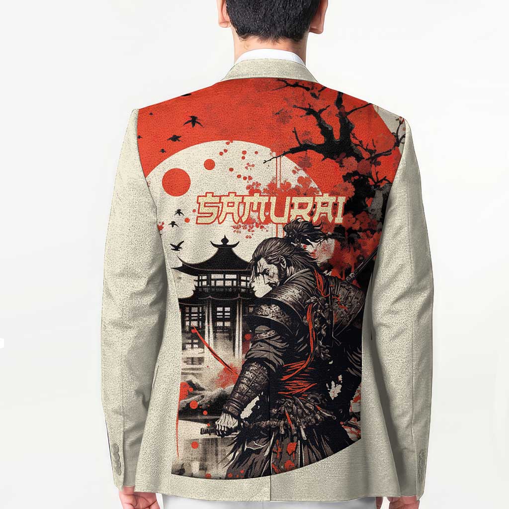 Samurai Warrior Japan Blazer Red-blossomed Tree Classic Japanese Stylized - Polynesian Pride