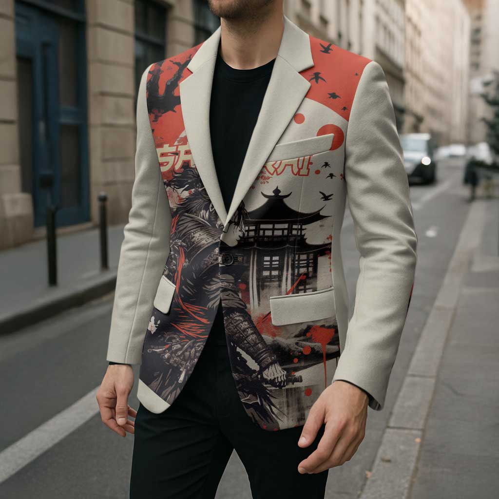 Samurai Warrior Japan Blazer Red-blossomed Tree Classic Japanese Stylized - Polynesian Pride
