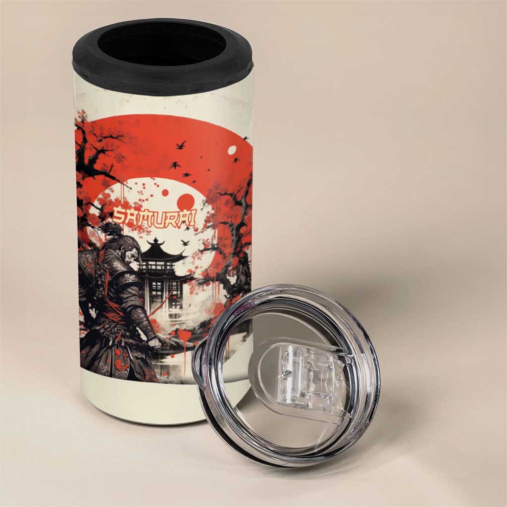 Samurai Warrior Japan 4 in 1 Can Cooler Tumbler Red-blossomed Tree Classic Japanese Stylized - Polynesian Pride
