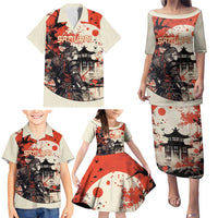 Samurai Warrior Japan Family Matching Puletasi and Hawaiian Shirt Red-blossomed Tree Classic Japanese Stylized - Polynesian Pride