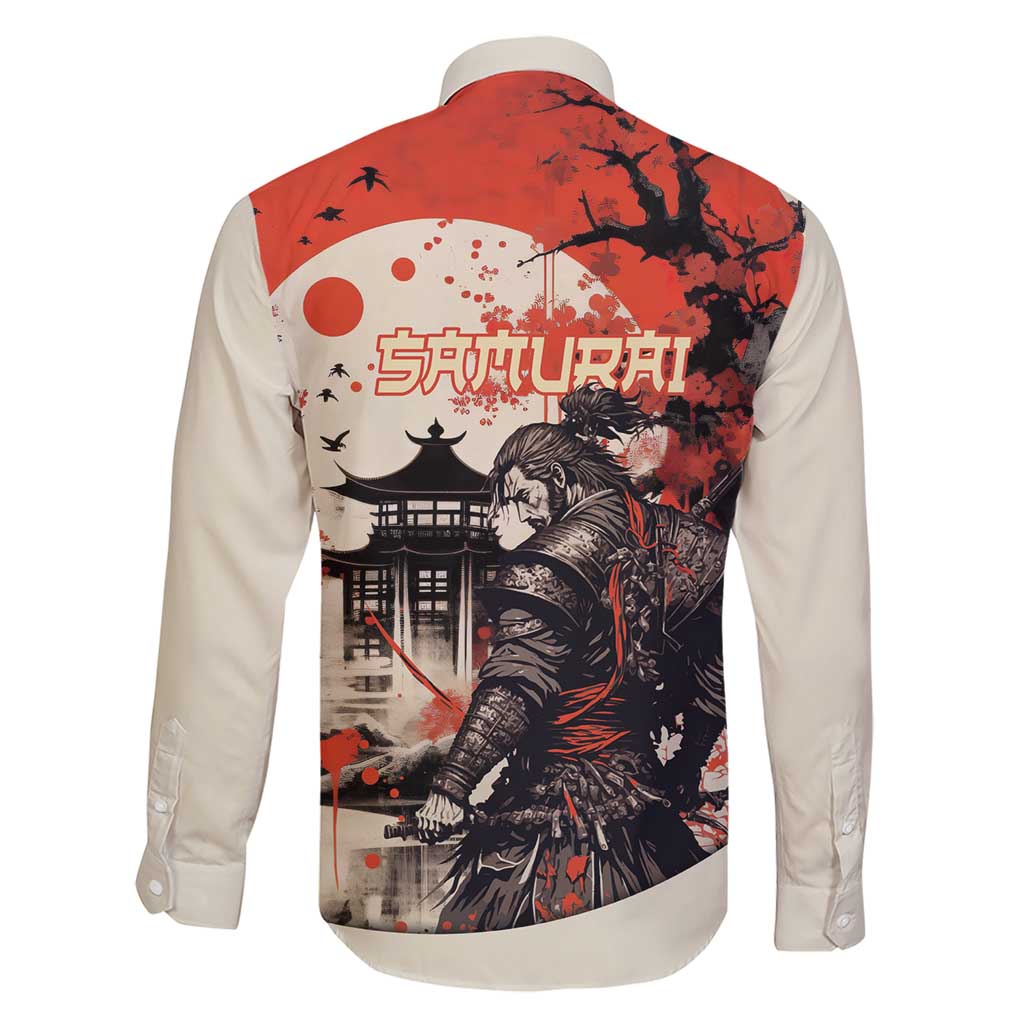 Samurai Warrior Japan Family Matching Short Sleeve Bodycon Dress and Hawaiian Shirt Red-blossomed Tree Classic Japanese Stylized - Polynesian Pride