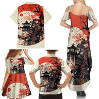 Samurai Warrior Japan Family Matching Summer Maxi Dress and Hawaiian Shirt Red-blossomed Tree Classic Japanese Stylized - Polynesian Pride