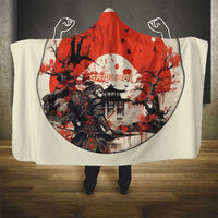 Samurai Warrior Japan Hooded Blanket Red-blossomed Tree Classic Japanese Stylized - Polynesian Pride