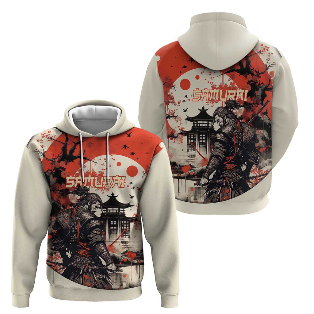 Samurai Warrior Japan Hoodie Red-blossomed Tree Classic Japanese Stylized - Polynesian Pride