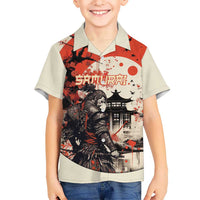 Samurai Warrior Japan Kid Hawaiian Shirt Red-blossomed Tree Classic Japanese Stylized - Polynesian Pride
