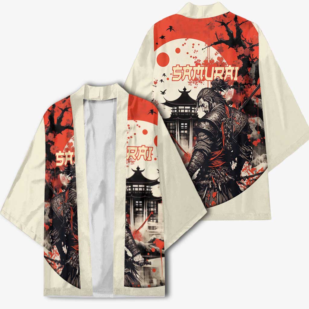 Samurai Warrior Japan Kimono Red-blossomed Tree Classic Japanese Stylized - Polynesian Pride
