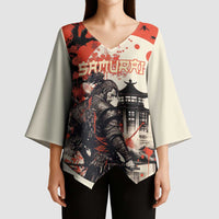 Samurai Warrior Japan Kimono Sleeve Blouse Red-blossomed Tree Classic Japanese Stylized - Polynesian Pride